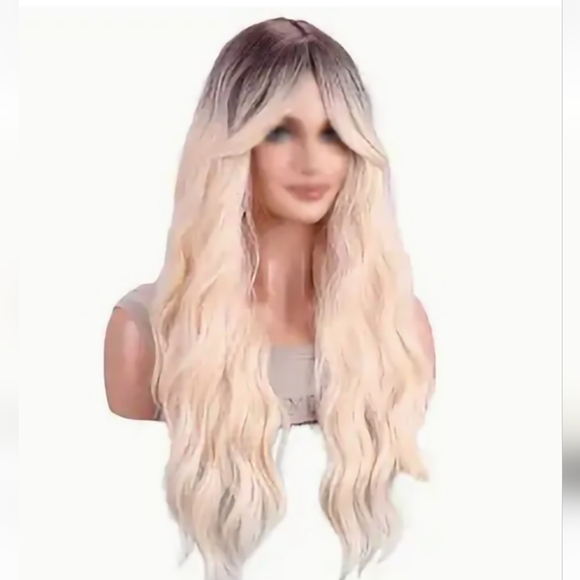 Elegant Blonde Ombre Wig 26" Black To Golden Blond New - Picture 1 of 2